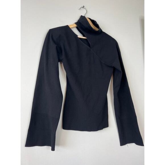 NEW A.L.C. Cutout Shoulder Long Sleeve Stretch Paquin Black Blouse Top Sz: XS - Picture 4 of 9